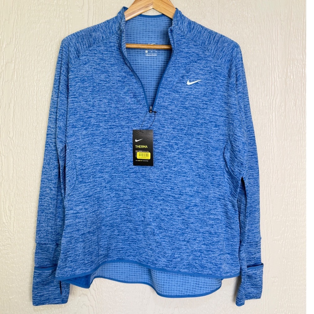 Nike Therma Dri-FIT Womens XL Blue Space Dye Quarter Zip Running Top New